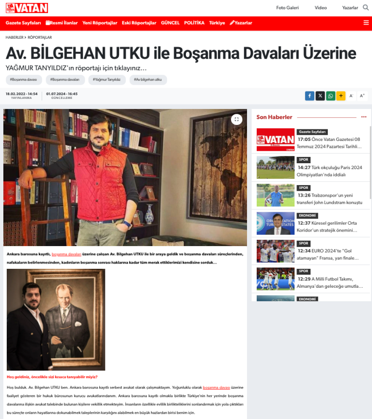 Önce Vatan Gazetesi - Av. Bilgehan Utku